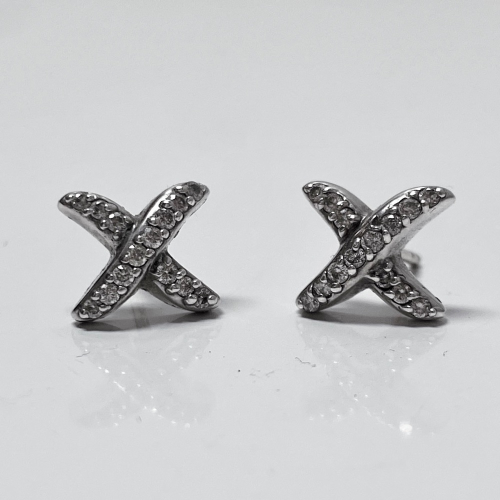 David Yurman Classic Pave Diamond X Stud Earrings 925 Sterling Silver